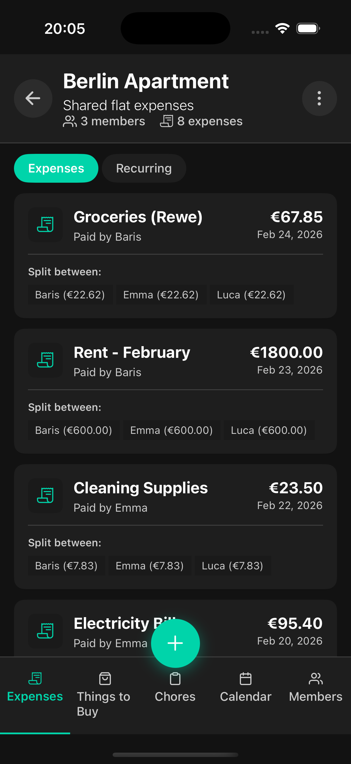 Track apartment expenses like rent, groceries, and utilities
